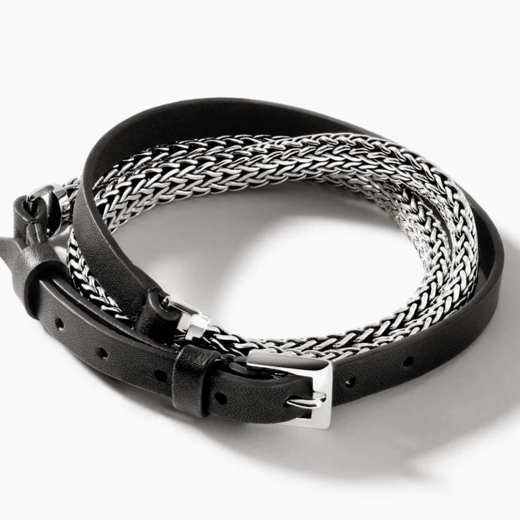 Brand New John Hardy Mens Leather And Silver Bracelet